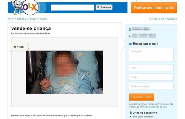 Morador de Aparecida é investigado por anúncio que vendia bebê na internet