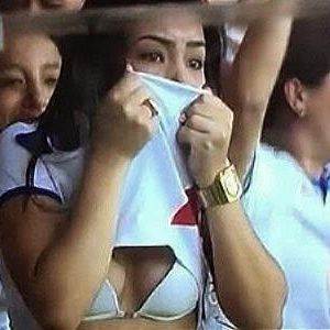 Torcedora se empolga com gol e acaba mostrando demais