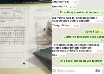 Candidatos entraram na sala de provas portando telefones celulares e há até mesmo registro de fotos do gabarito nas redes sociais | Foto: Reprodução