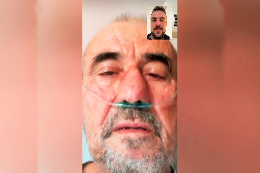 No hospital, Léo Mendanha faz videoconferência com o filho, Gustavo | Foto: Reprodução