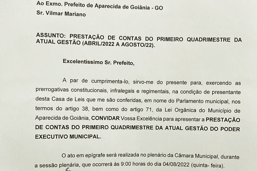 Ofício de André Fortaleza para Vilmar Mariano | Foto: Reprodução
