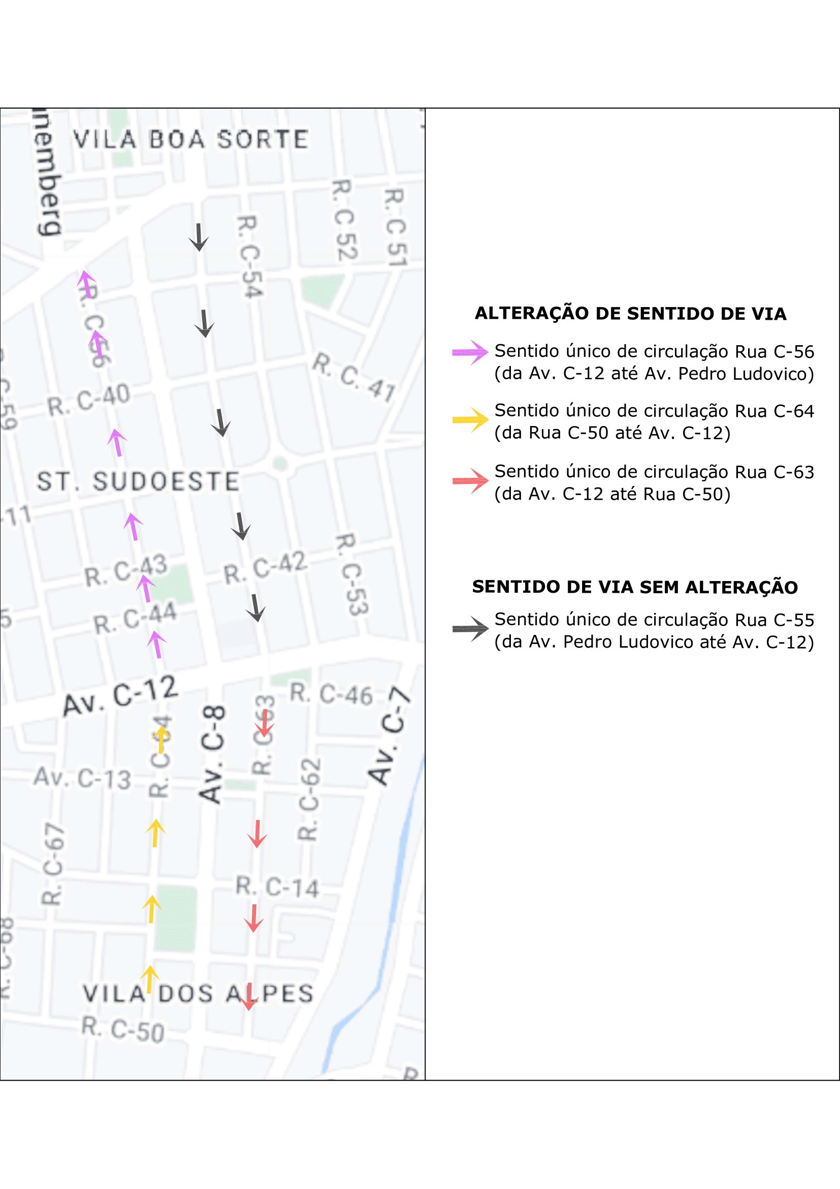 Mapa com demonstração das mudanças | Foto: Divulgação/SMM