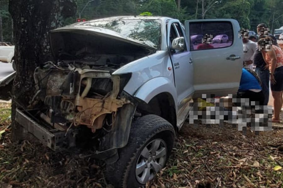Motorista perde controle de caminhonete e bate em árvore no Jardim Botânico, em Goiânia