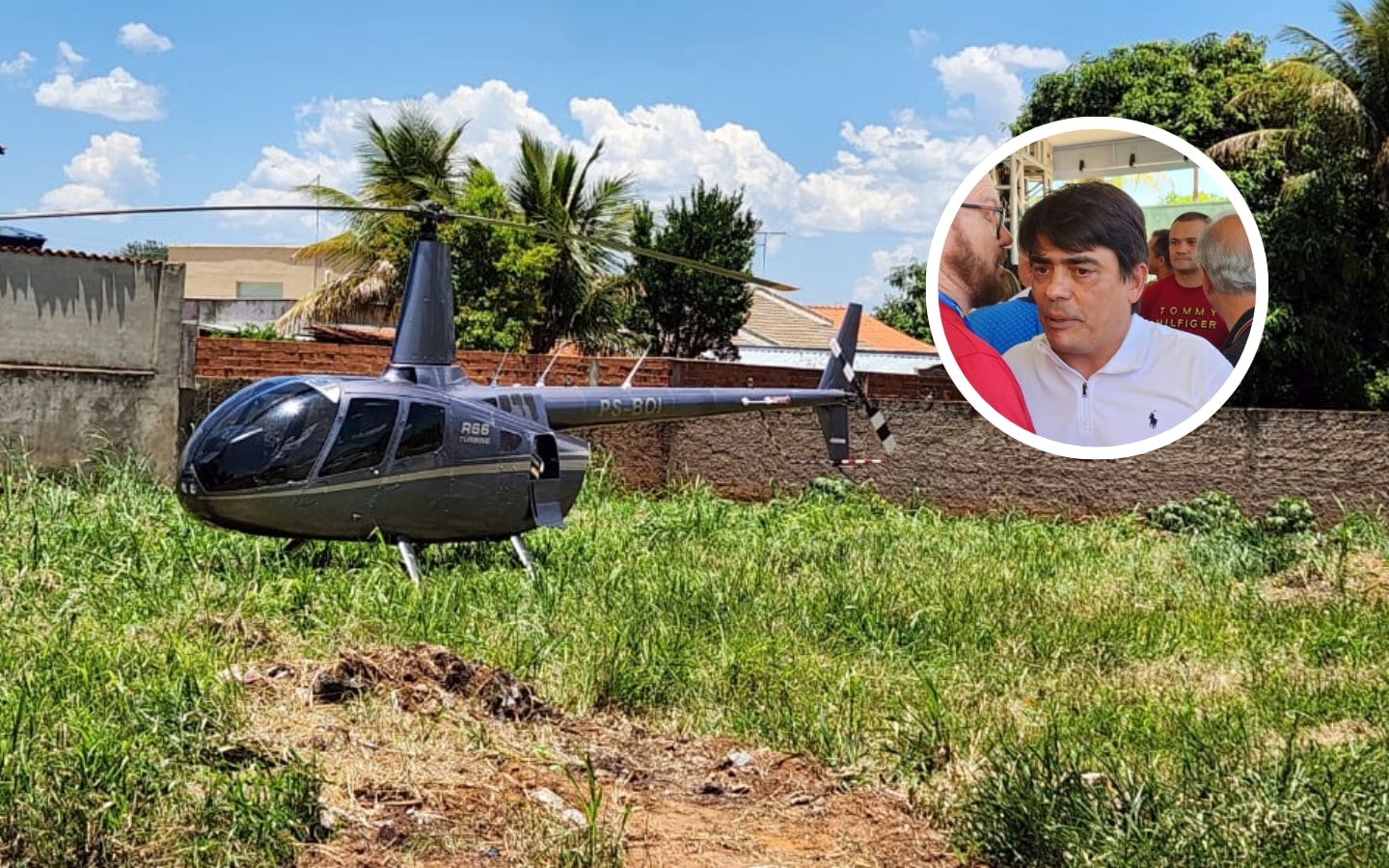 Rodrigo Nogueira chegou ao evento de helicóptero e realizou doações para Prefeitura | Foto: Folha Z