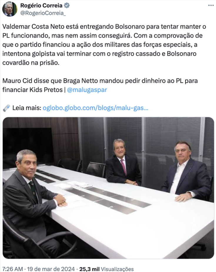 Postagem feita no perfil de Rogério Correia | Foto: Reprodução/X